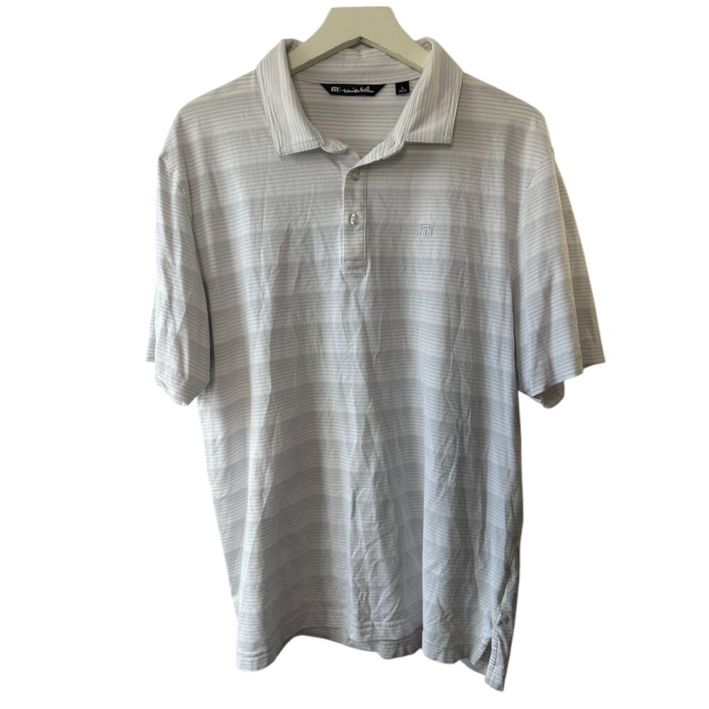 Travis Matthew Gray & White Stripe Short Sleeve Polo Shirt Men's Large